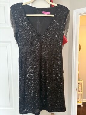 Betsey Johnson Black Sequin Fringe Cocktail Dress